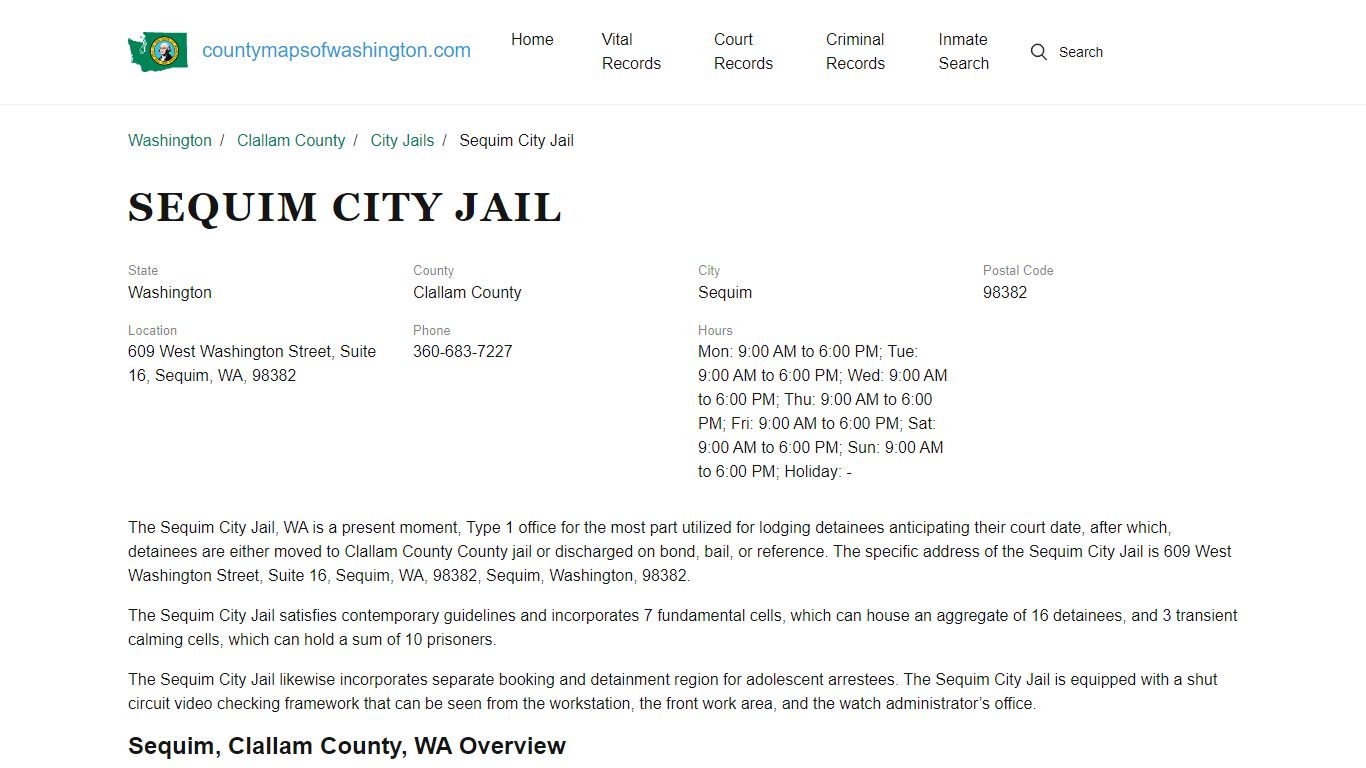 Sequim City Jail in Sequim, WA - Contact Information and Public Records
